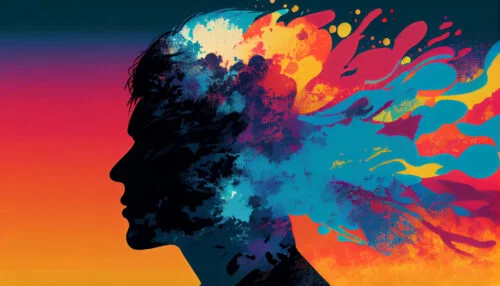 évolution de l'esprit et croissance avec explosion de couleurs