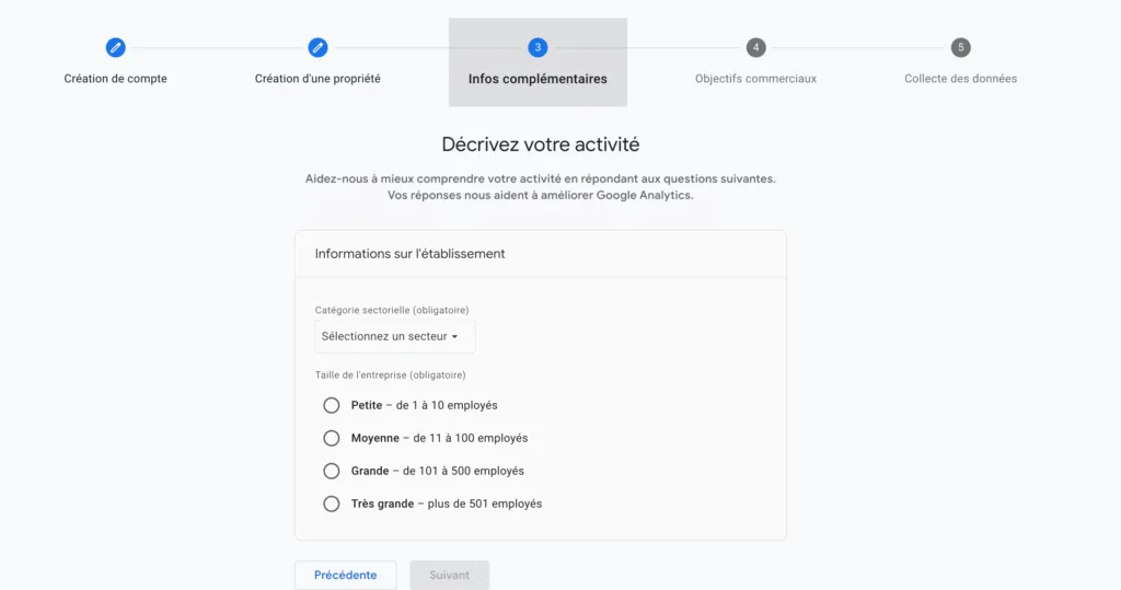 Description d'activité GA4 pour paramétrage propriété