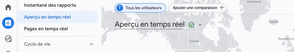 GA4 aperçu des performances en temps réel qui est sur mon site 