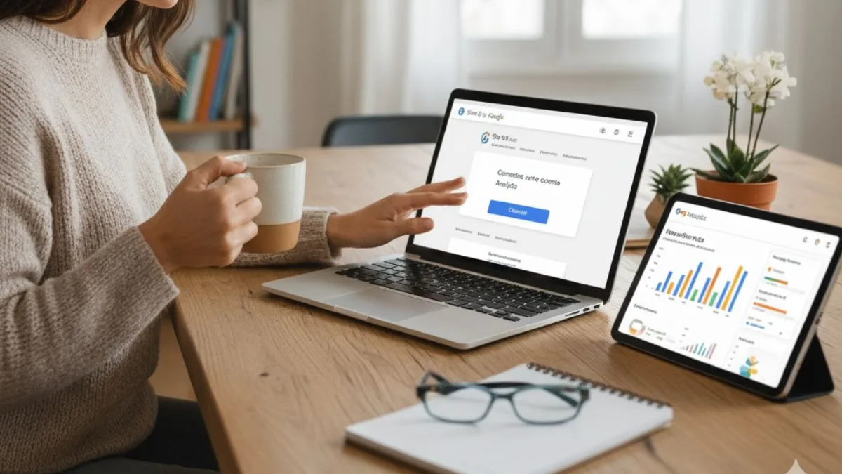 Entrepreneure installant Google Analytics sur WordPress, symbolisant l’autonomie marketing et la simplicité technologique.